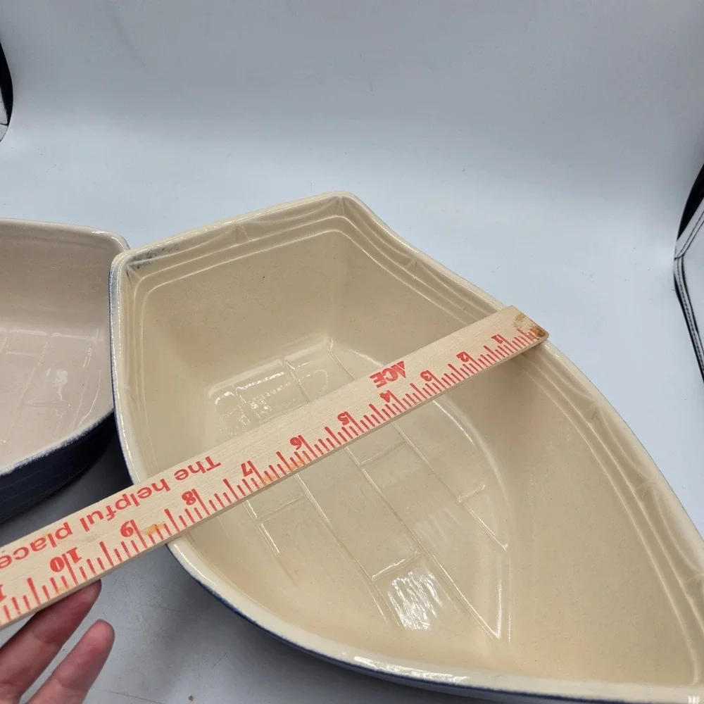 2 BCI Fabrique En Bretagne Pate Dish Baker Ceramic Boat Blue France Vintage